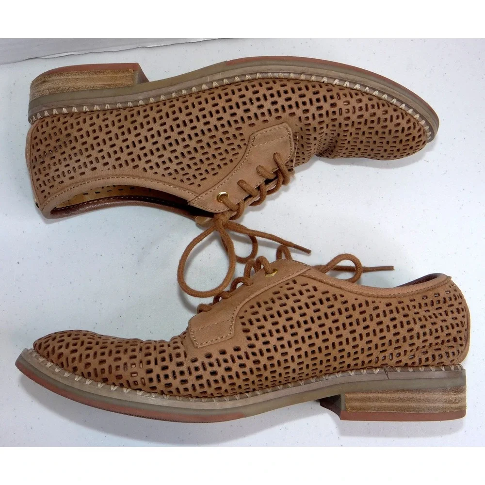 Tommy Hilfiger Raenay Tan Leather‎ Perforated Oxford Lace Up Flats Shoes 6M